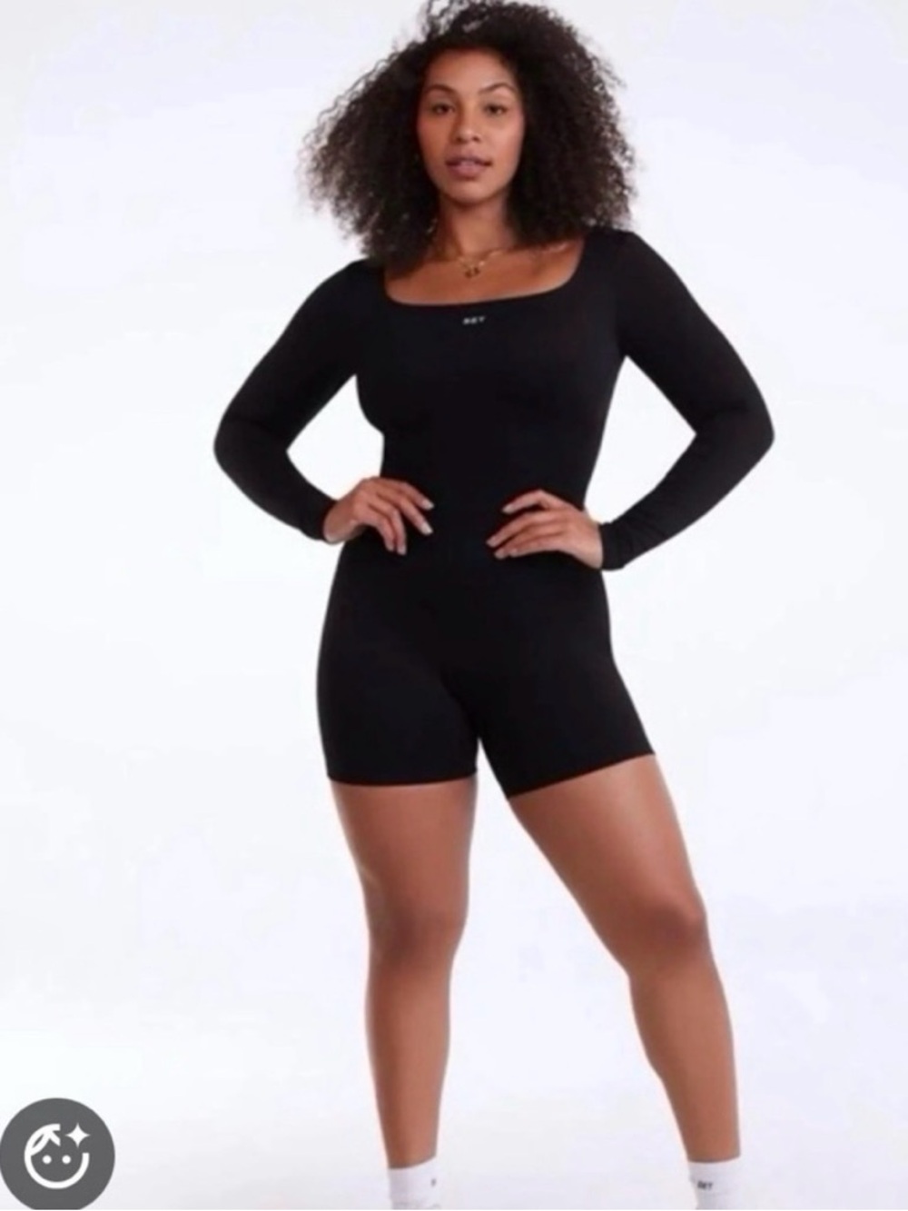 SET Active Black Long-Sleeve Square Neck Bodysuit Romper